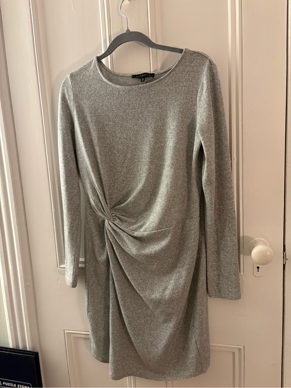 Dynamite Gray Long-Sleeve Twist-Detail Dress